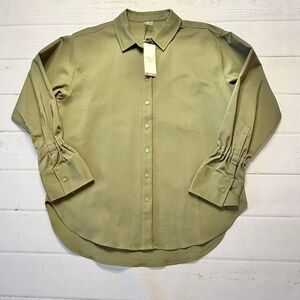 NWT - Calia - Women’s Dark Oliver Button Down Cinch Top - Size Large. Brand new